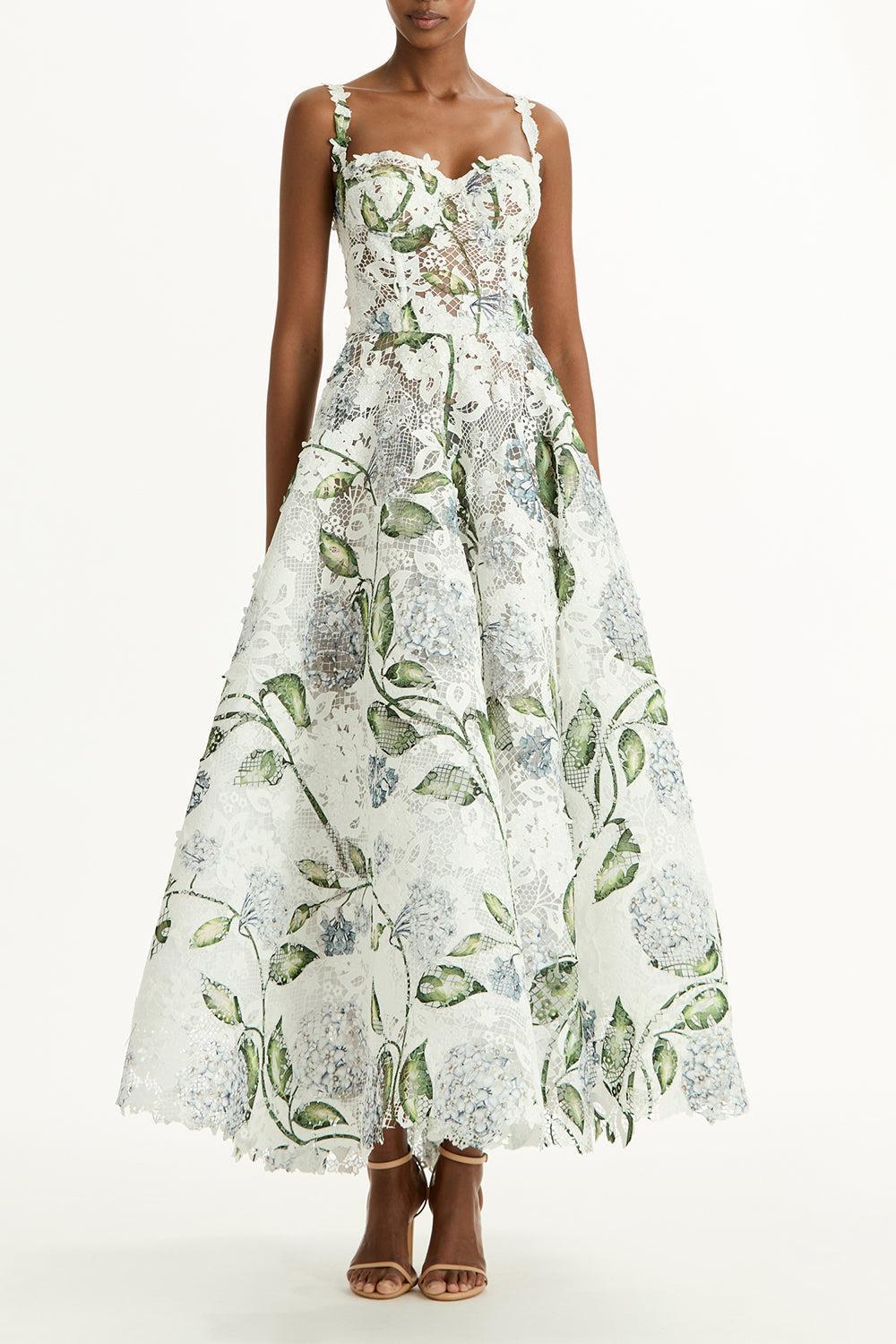 Sleeveless Porcelain Flowers Cocktail Dress-FLORAL-6-CLOTHINGDRESSCOCKTAIL-OSCAR DE LA RENTA