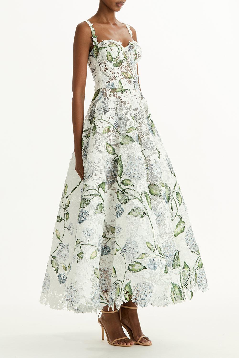 Sleeveless Porcelain Flowers Cocktail Dress-FLORAL-6-CLOTHINGDRESSCOCKTAIL-OSCAR DE LA RENTA