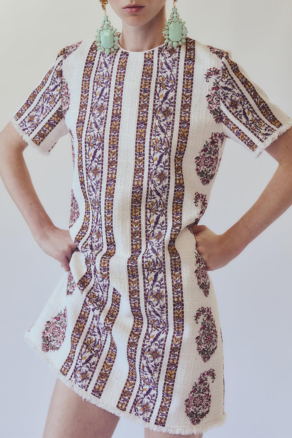 Short Sleeve Paisley Mini Dress-IVORMULT-38-CLOTHINGDRESSCASUAL-GIAMBATTISTA VALLI