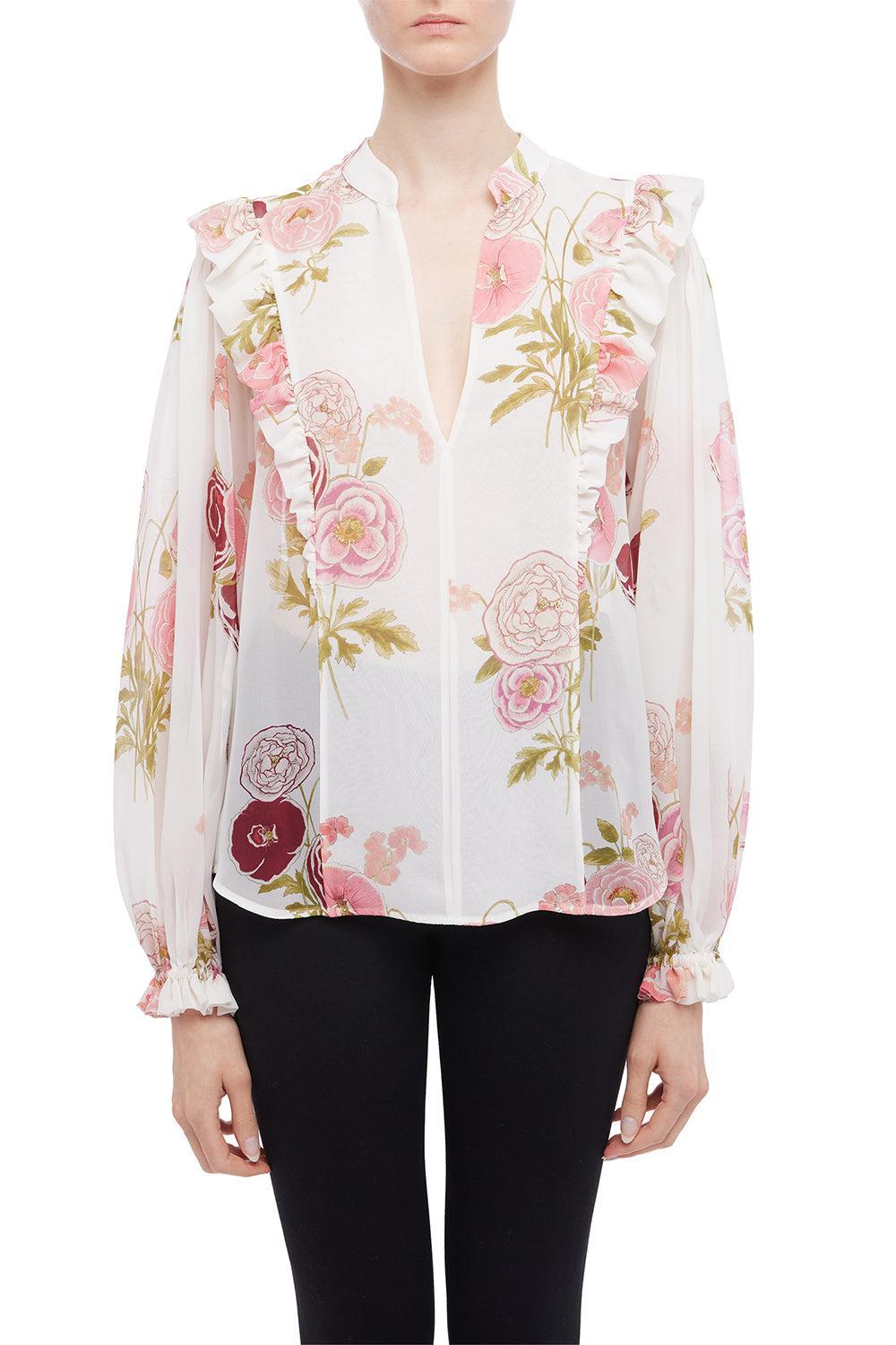 Long Sleeve Floral Blouse-IVORMULT-38-CLOTHINGTOPBLOUSE-GIAMBATTISTA VALLI