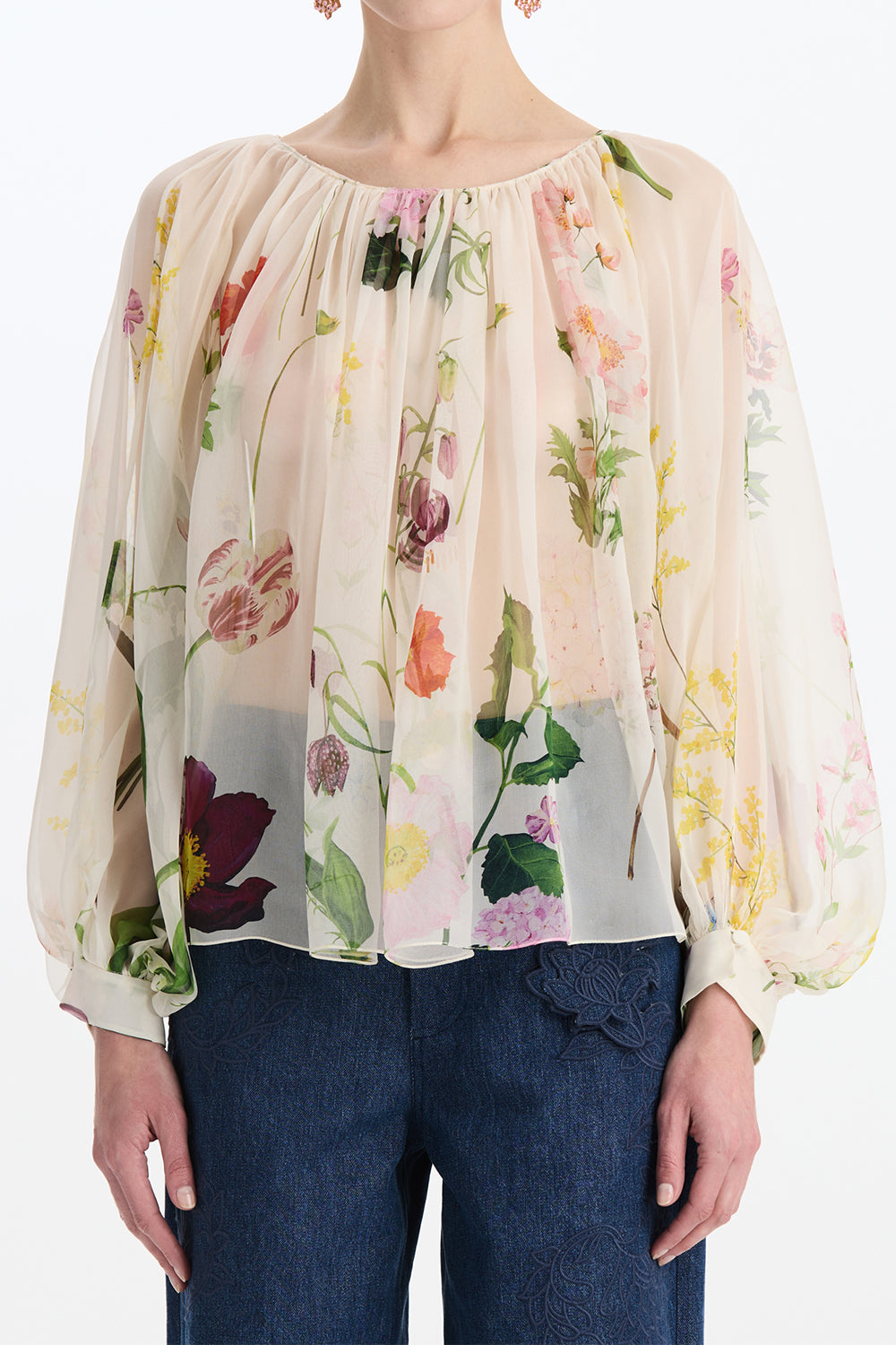 Mixed Botanical Long Sleeve Blouse