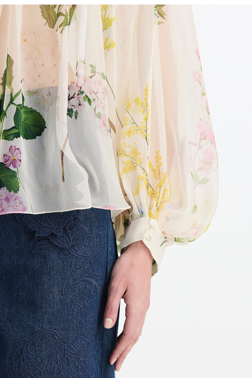 Mixed Botanical Long Sleeve Blouse