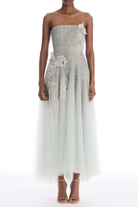 Strapless Mixed All Over Beaded Cocktail Dress