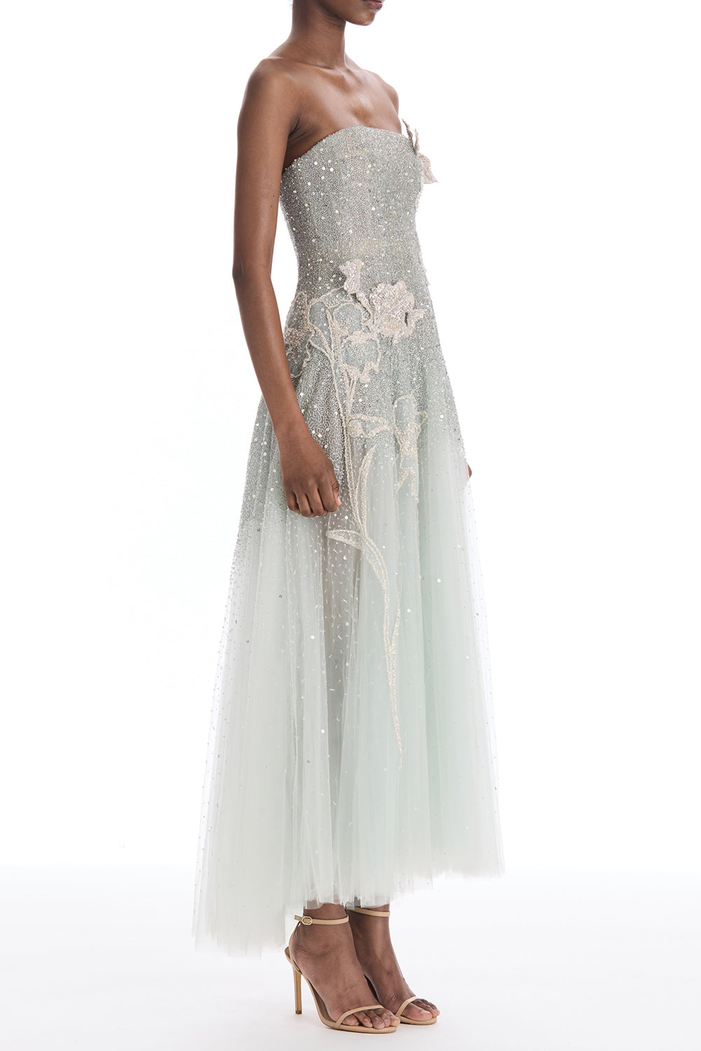 Strapless Mixed All Over Beaded Cocktail Dress