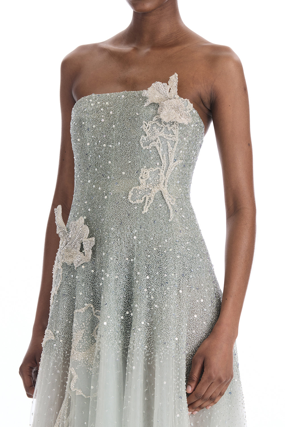 Strapless Mixed All Over Beaded Cocktail Dress