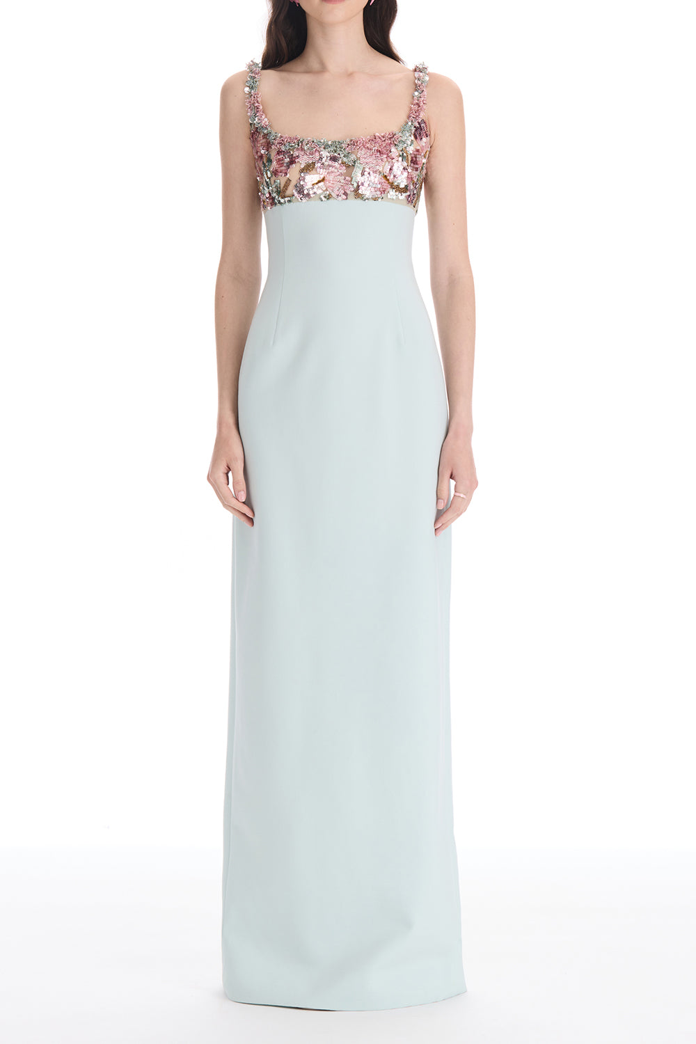 Sleeveless Beaded Iris Embroidered Gown