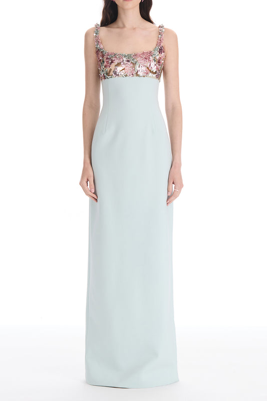 Sleeveless Beaded Iris Embroidered Gown