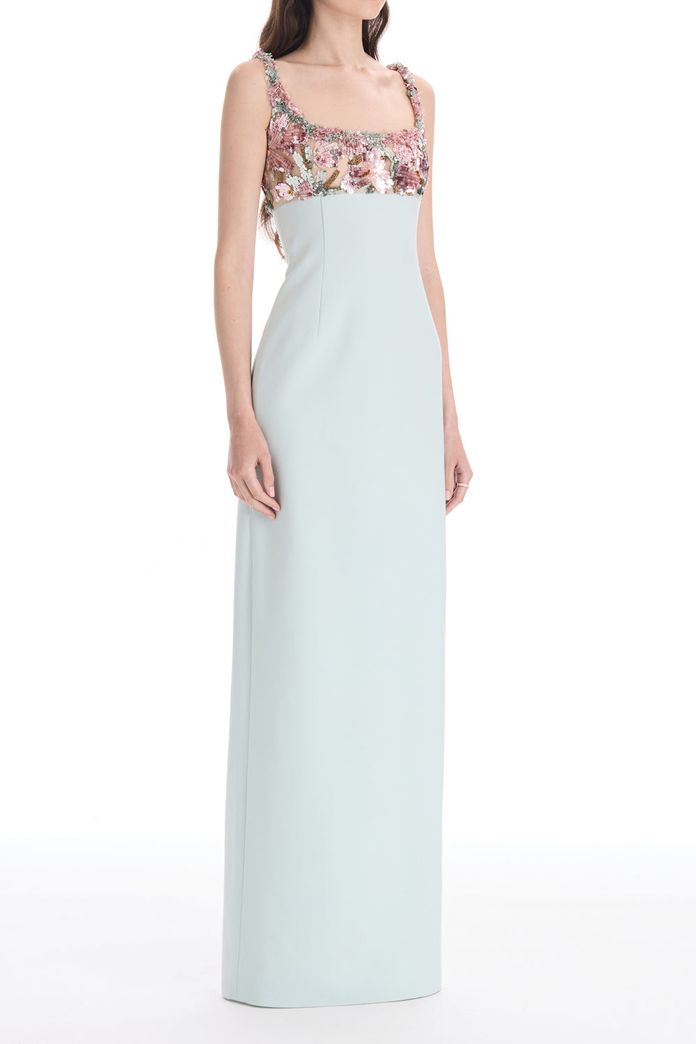 Sleeveless Beaded Iris Embroidered Gown