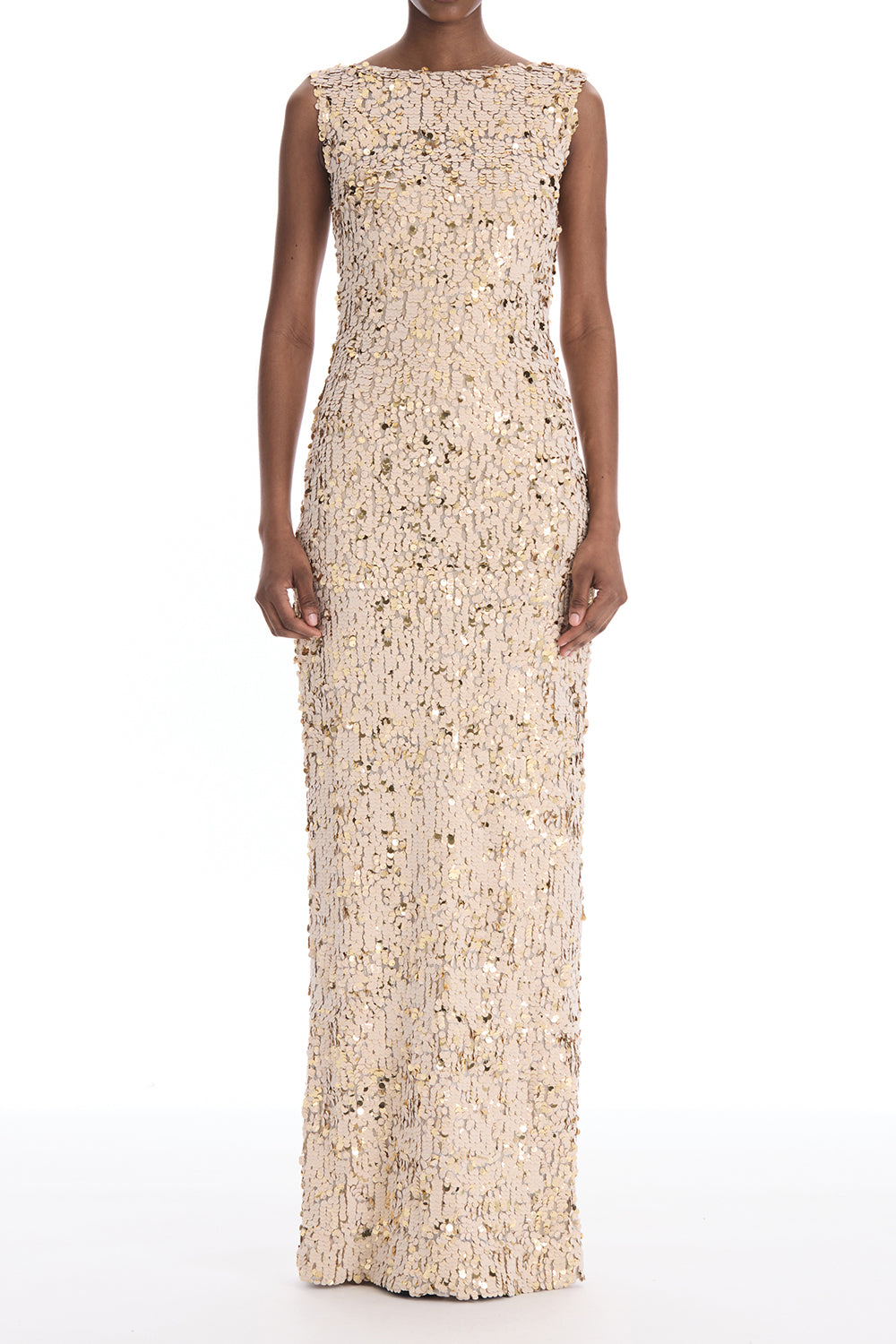 Sleeveless Velvet Paillettes Chiffon Gown