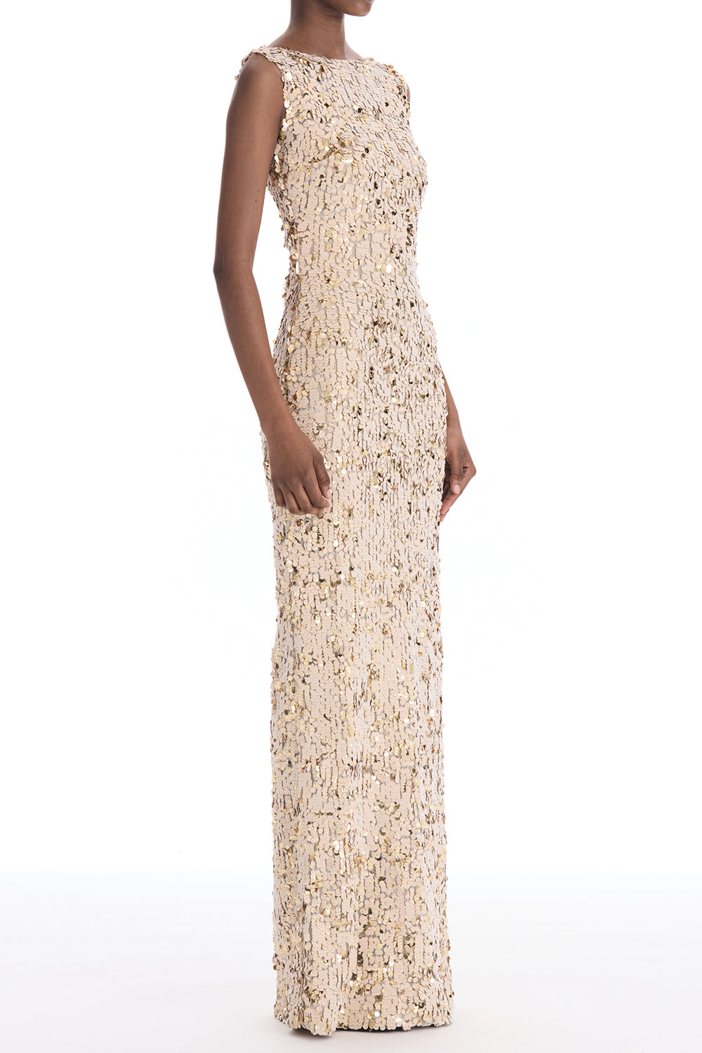 Sleeveless Velvet Paillettes Chiffon Gown
