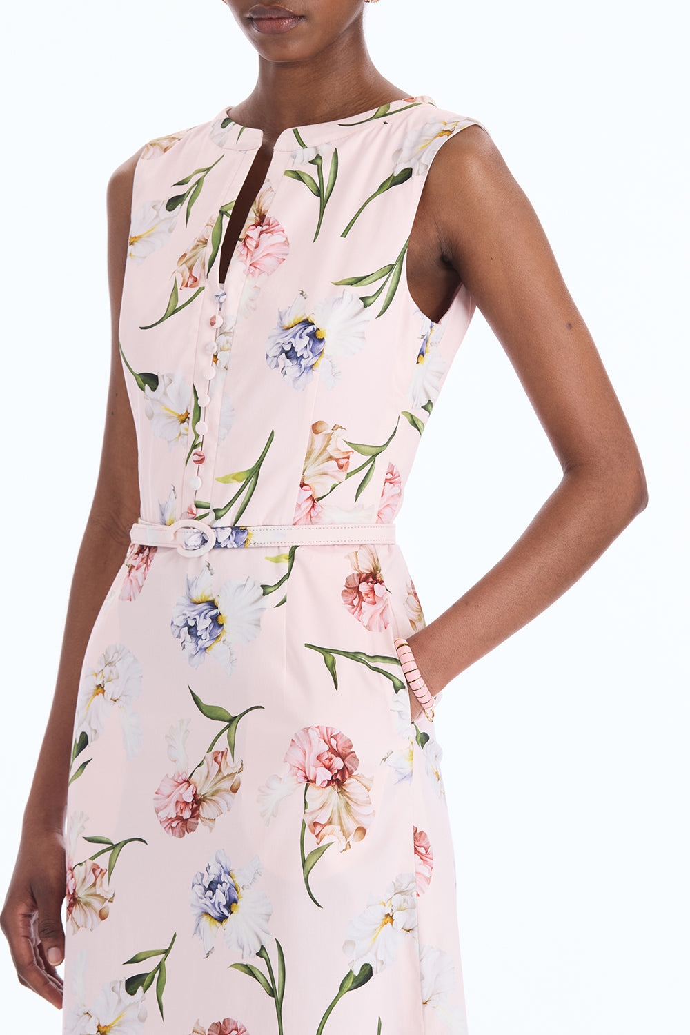 Sleeveless Painted Iris Poplin Day Dress