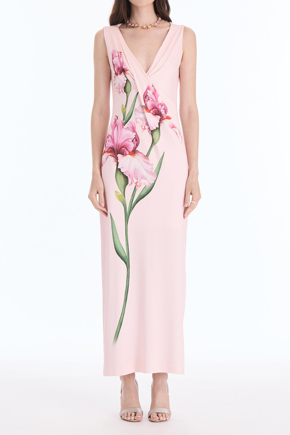 Sleeveless Draped Painted Iris Day Dress