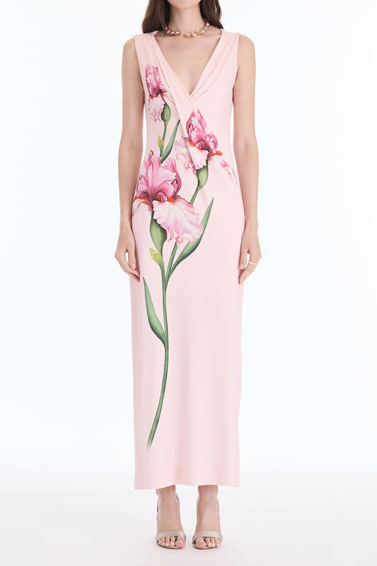 Sleeveless Draped Painted Iris Day Dress