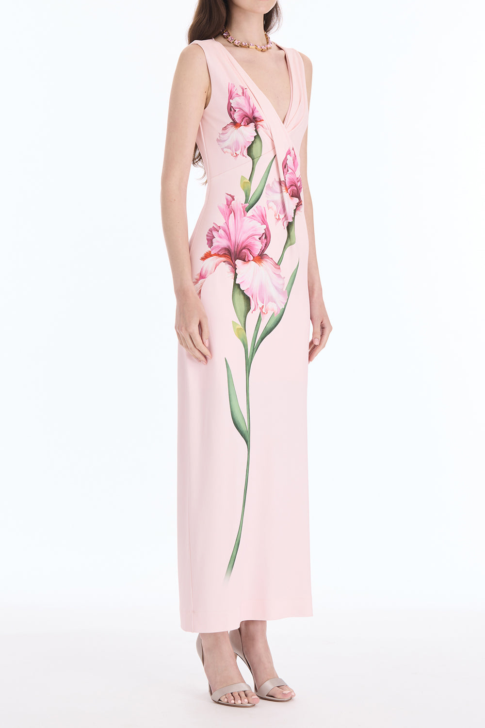 Sleeveless Draped Painted Iris Day Dress