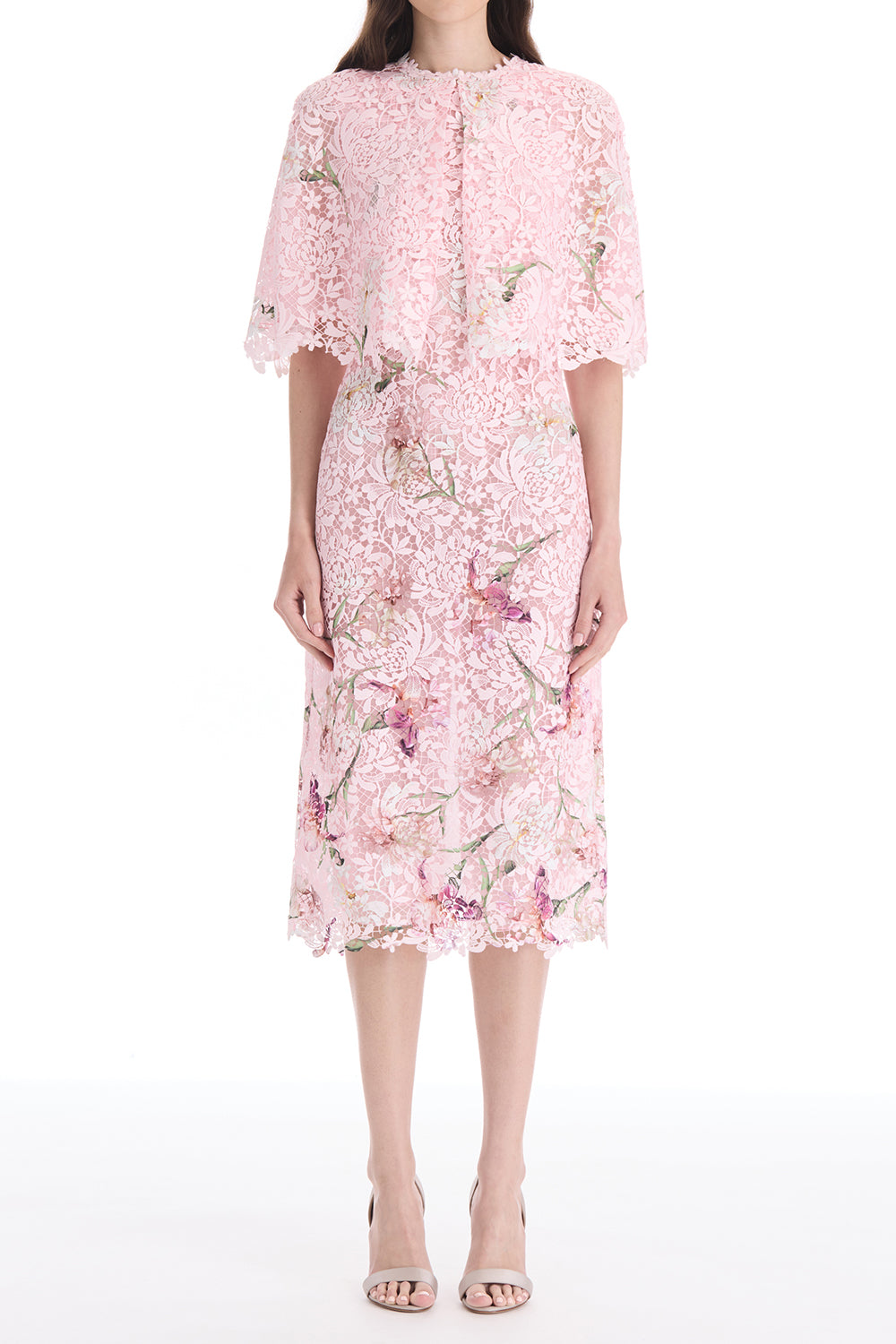 Cape Sleeve Painted Iris Lace Day Dress