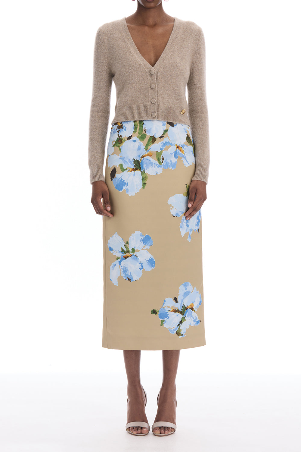 Watercolor Iris Satin Pencil Skirt