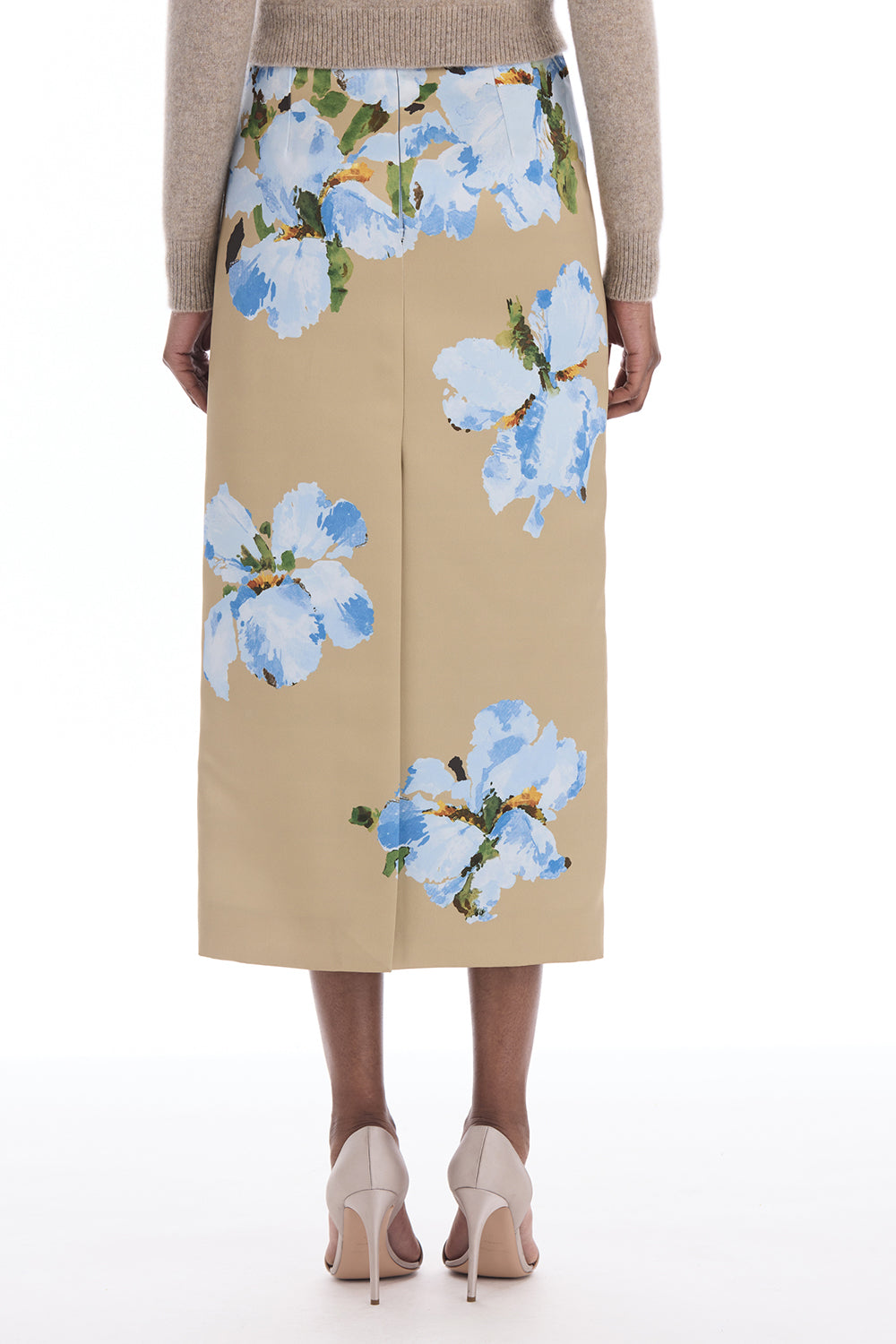 Watercolor Iris Satin Pencil Skirt