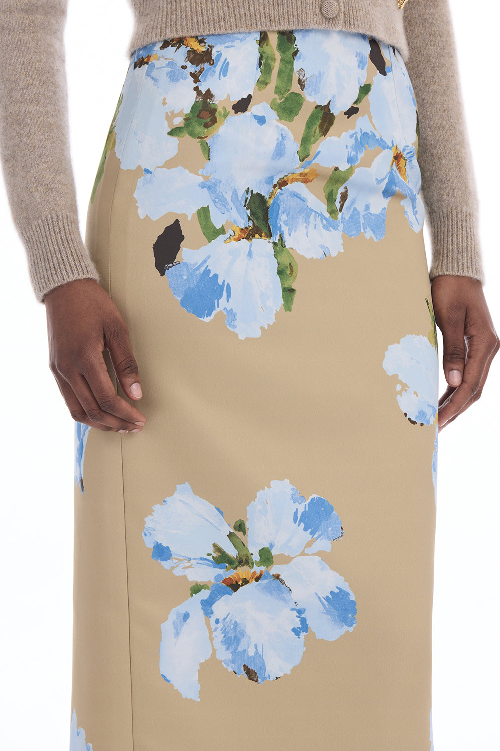 Watercolor Iris Satin Pencil Skirt