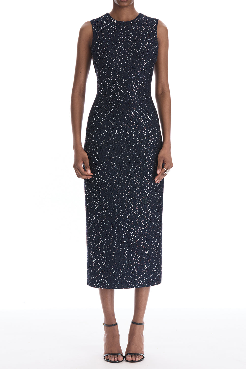 Sleeveless Sequin Tweed Cocktail Dress