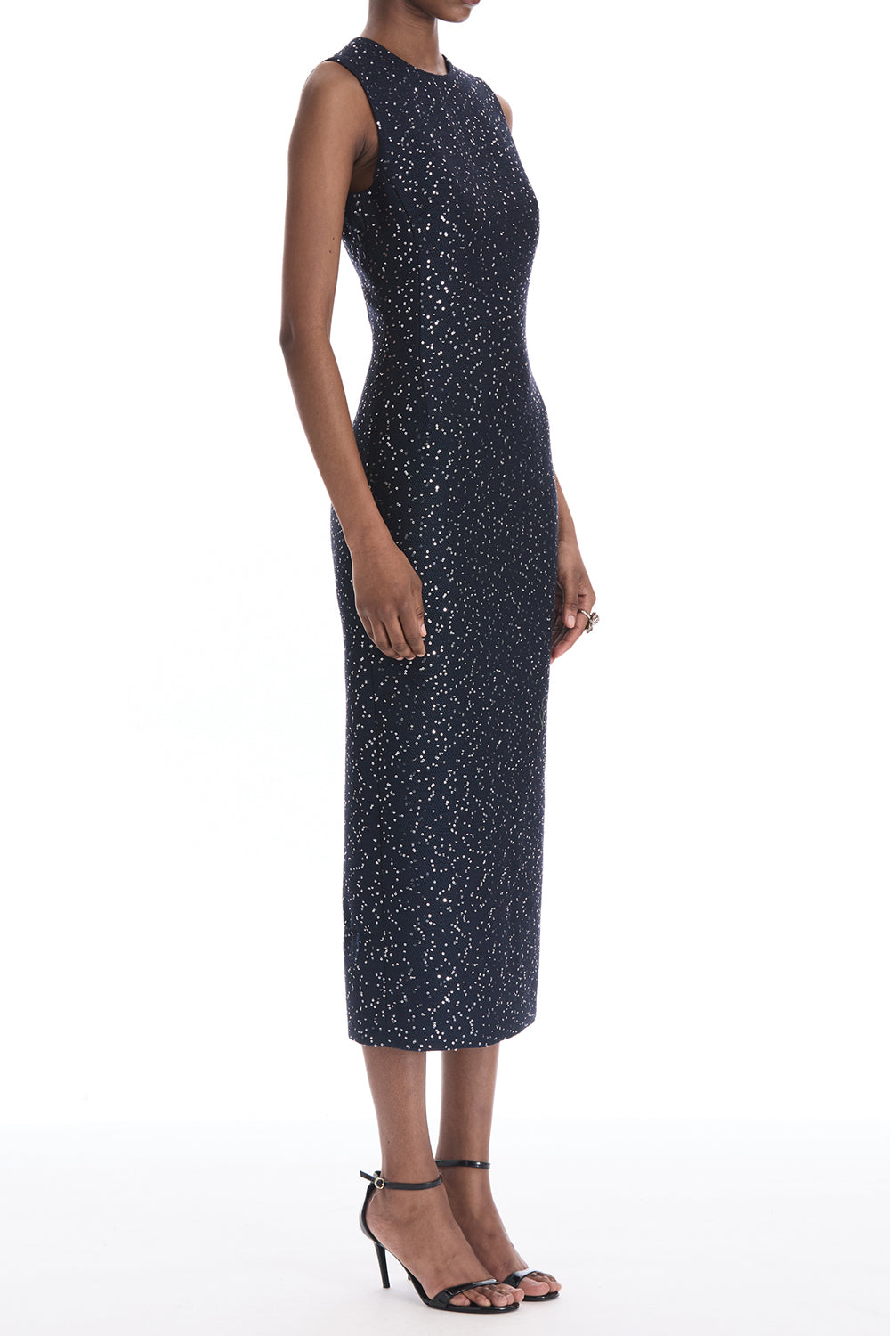 Sleeveless Sequin Tweed Cocktail Dress