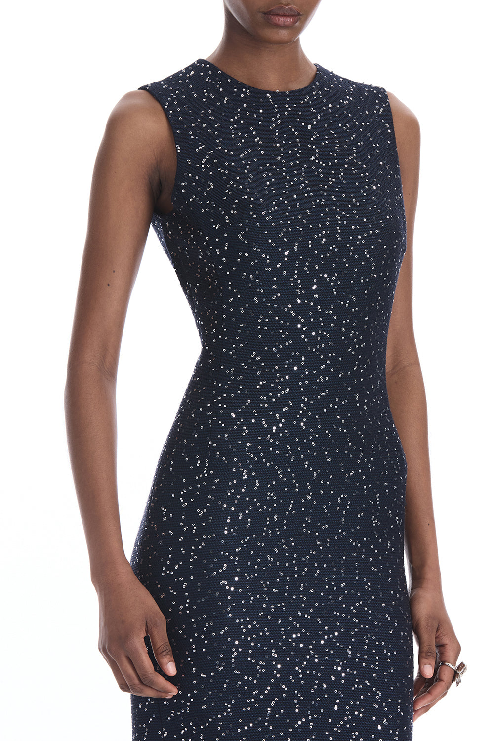 Sleeveless Sequin Tweed Cocktail Dress