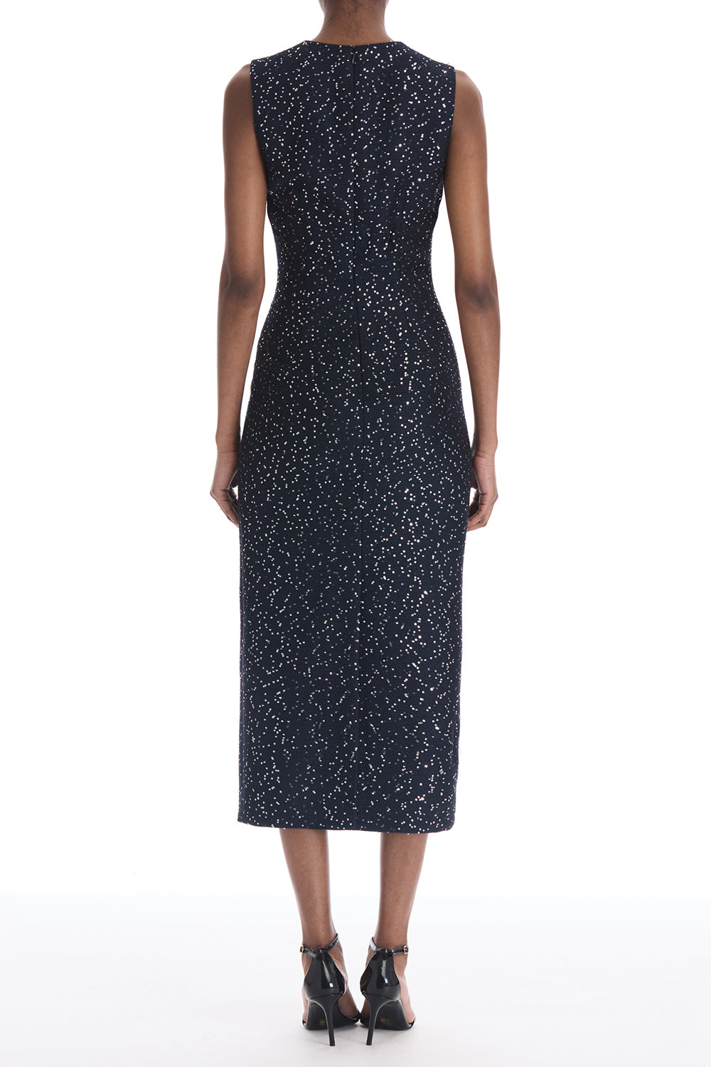 Sleeveless Sequin Tweed Cocktail Dress