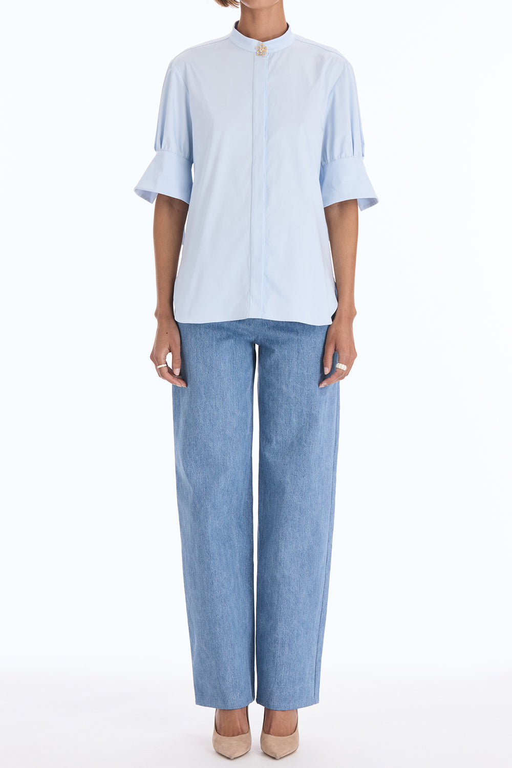 Short Sleeve Poplin Sateen Blouse