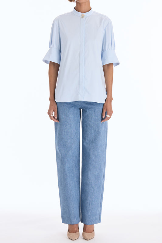 Short Sleeve Poplin Sateen Blouse