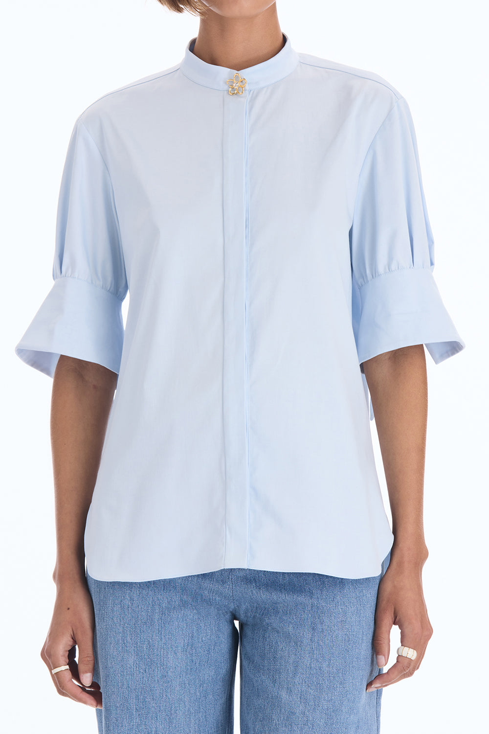 Short Sleeve Poplin Sateen Blouse