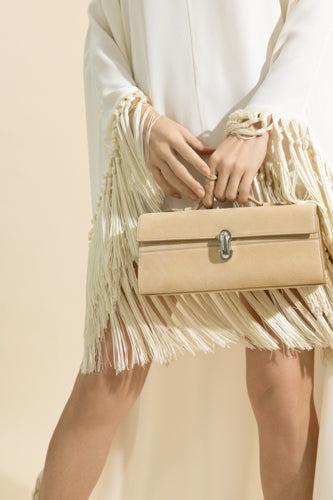 Slim Symmetry Pochette - Flax Suede-CREAM-O/S-HANDBAGTOP HANDLE-SAVETTE