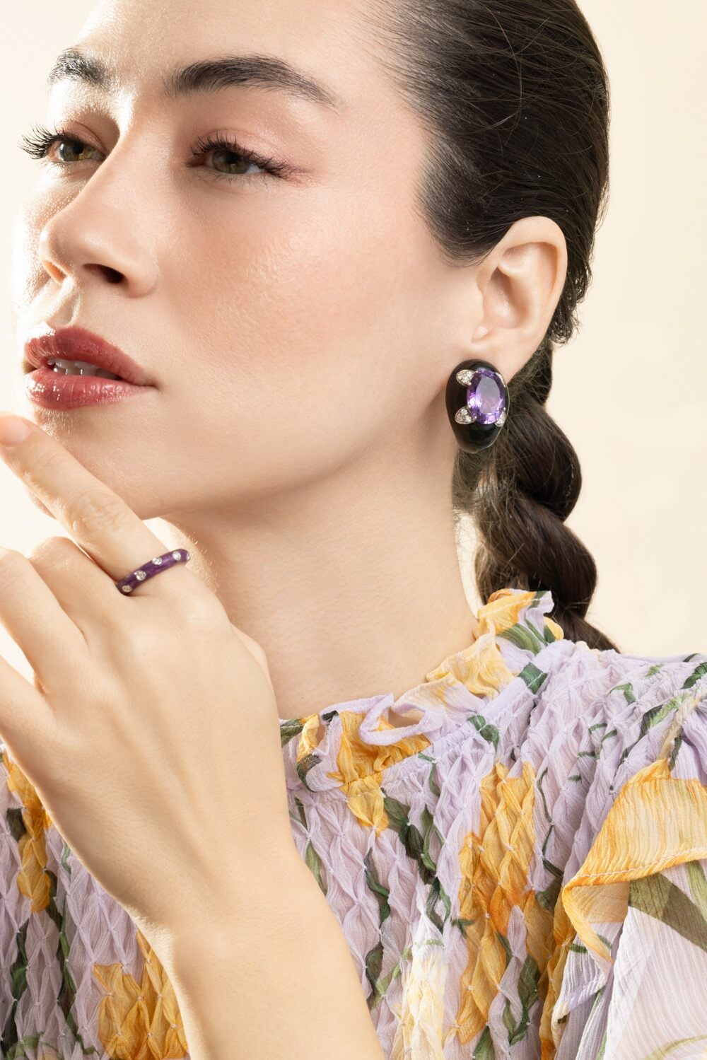 Diamond Amethyst Black Earrings-SILVER-JEWELRYFINE JEWELEARRING-ANDREOLI