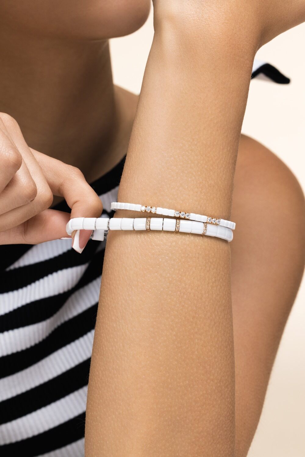 Diamond Three Bar White Pura Stretch Bracelet-ROSE GOLD-JEWELRYFINE JEWELBRACELET O-ROBERTO DEMEGLIO
