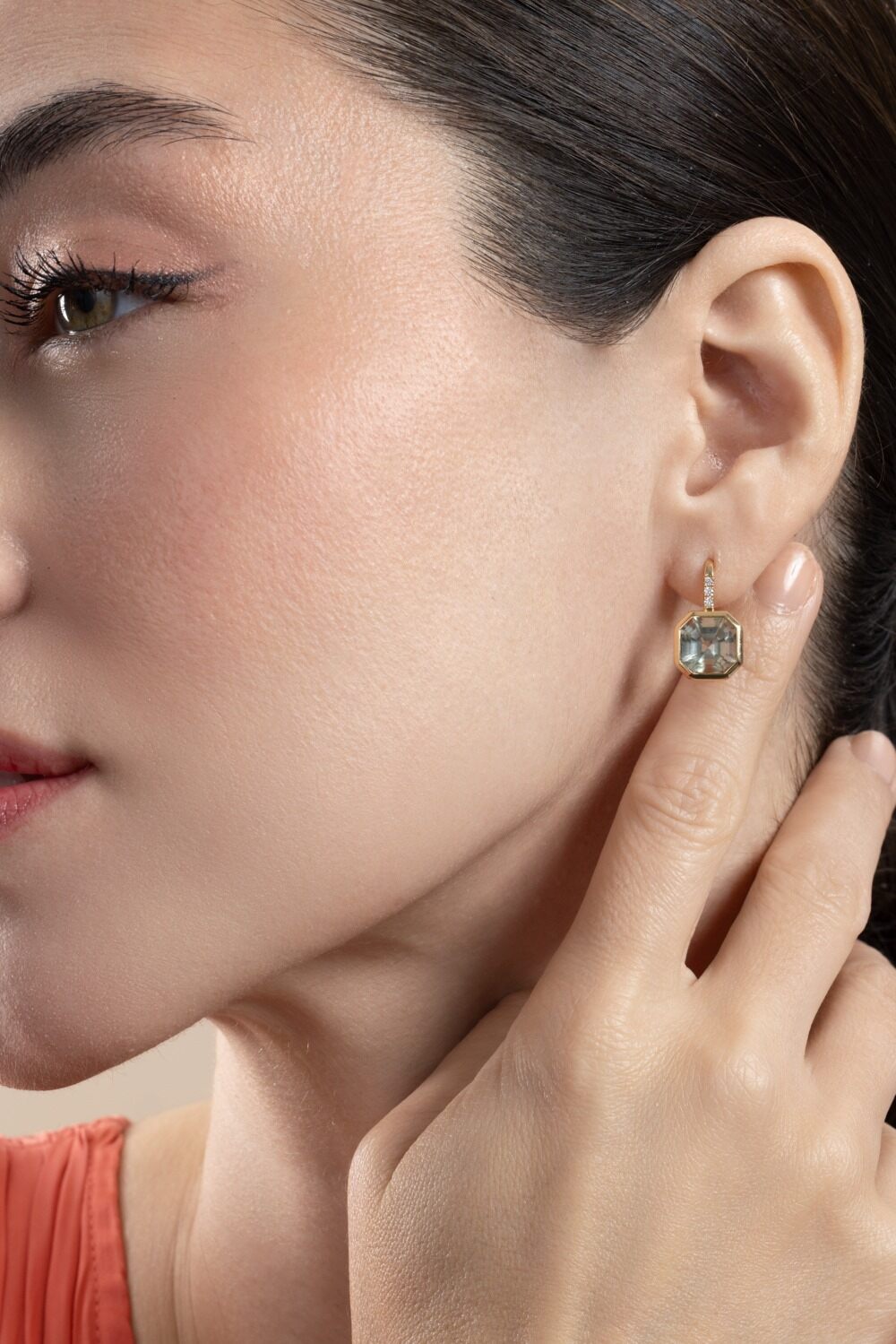Prasiolite Diamond Asscher Gossip Earrings-YELLOW GOLD-JEWELRYFINE JEWELEARRING-GOSHWARA