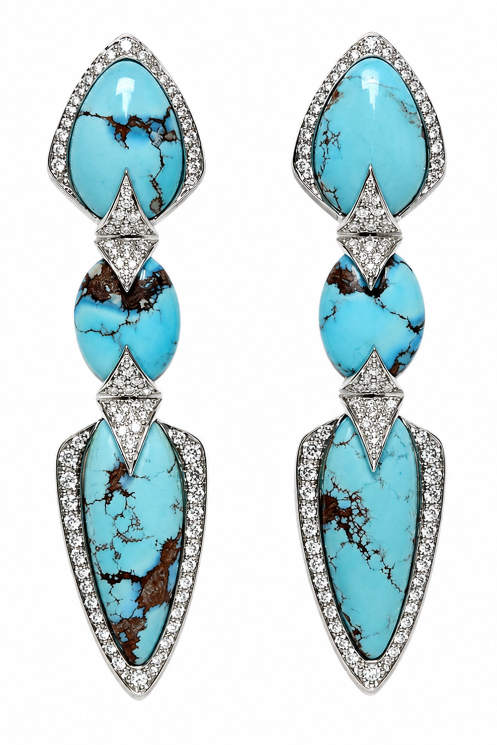 Turquoise Diamond Three Layer Earrings