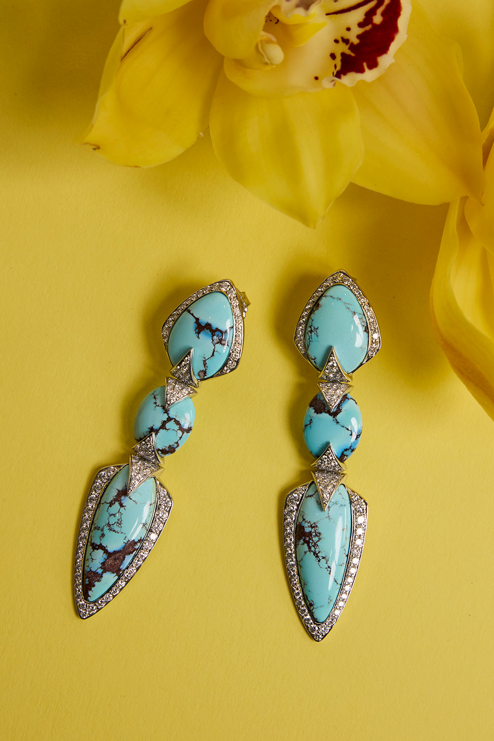 Turquoise Diamond Three Layer Earrings