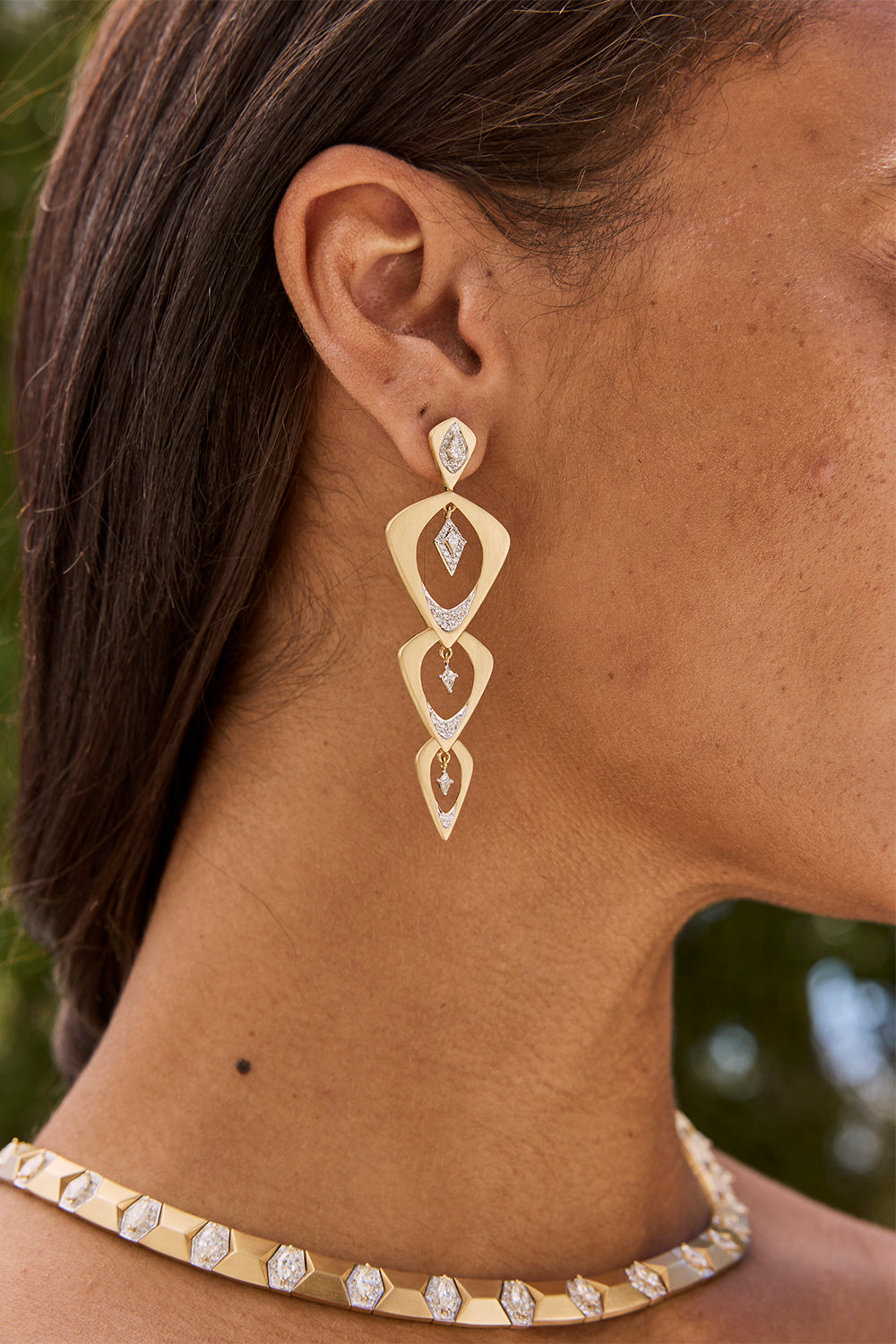 Diamond Three Tier Wicker Earrings