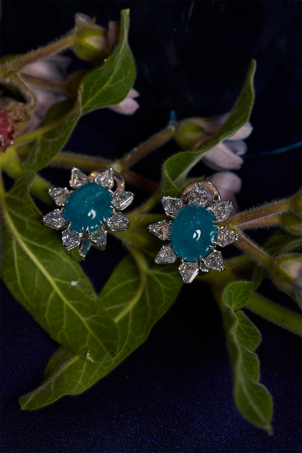 Paraiba Diamond Oval Stud Earrings