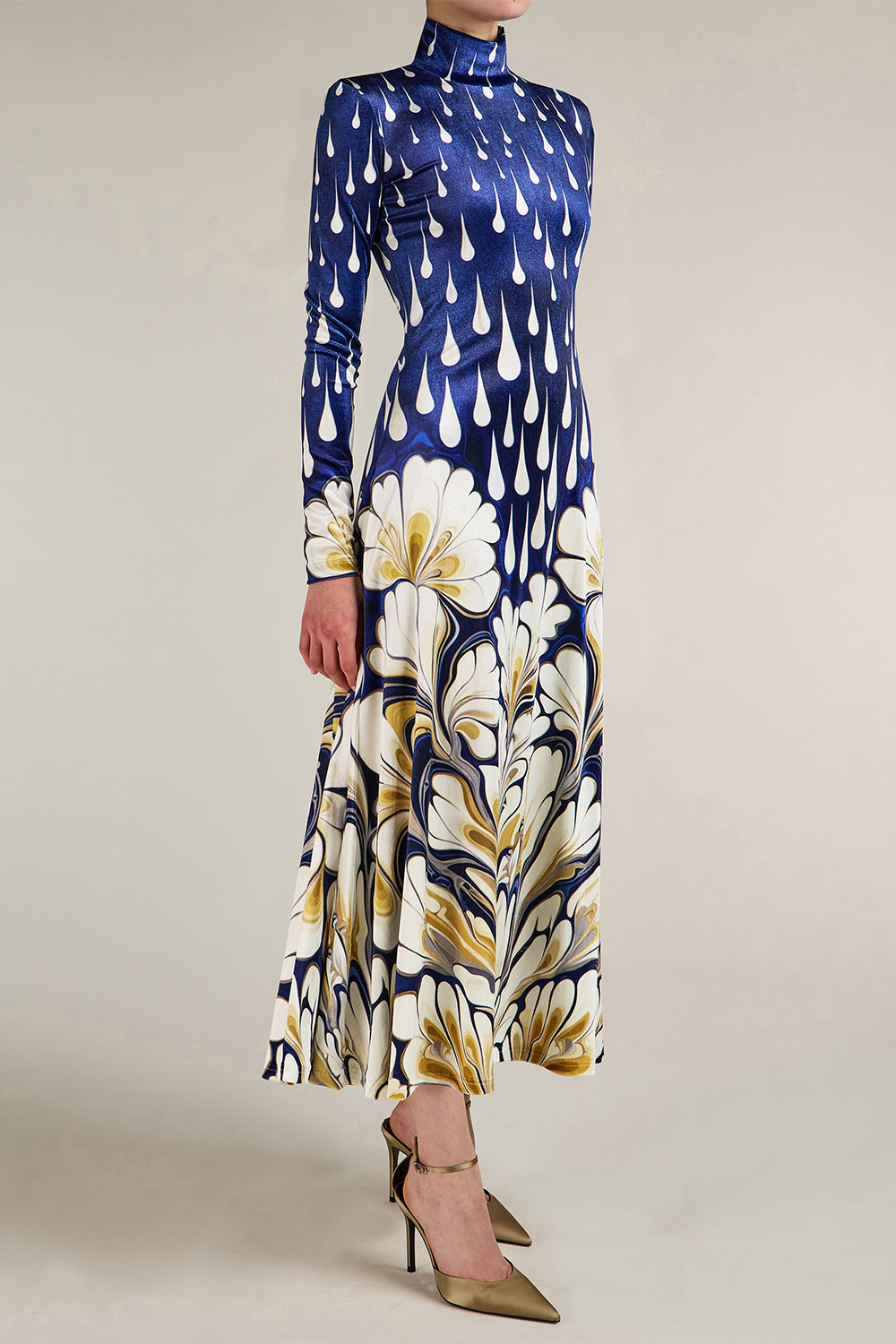 Ilya Floral Raindrop Turtleneck Midi Dress