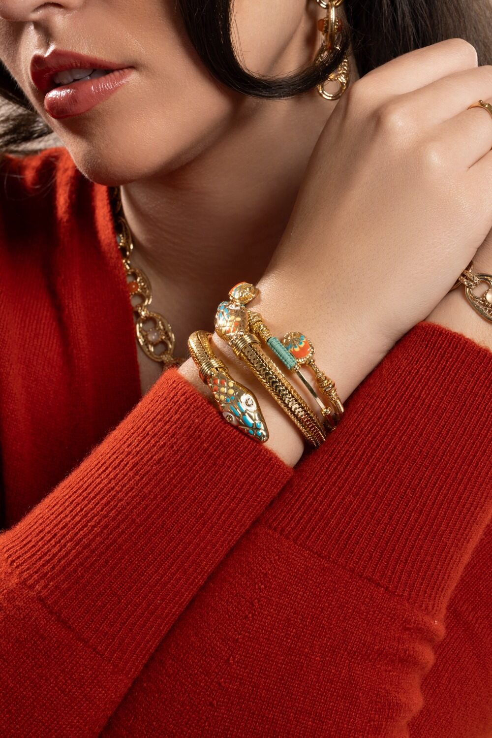 Enamel Cobra Bracelet-TURQ ORG-JEWELRYBOUTIQUEBRACELET O-GAS BIJOUX