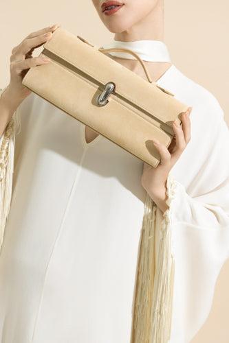 Slim Symmetry Pochette - Flax Suede-CREAM-O/S-HANDBAGTOP HANDLE-SAVETTE