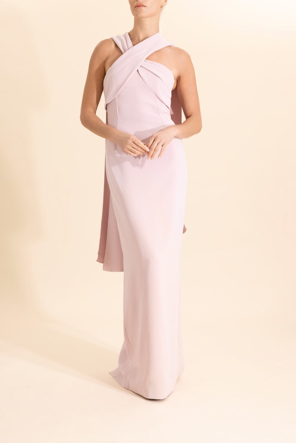 Rona Cape Dress - Petal Pink-PTLPINK-2-CLOTHINGDRESSCOCKTAIL-SOLACE LONDON