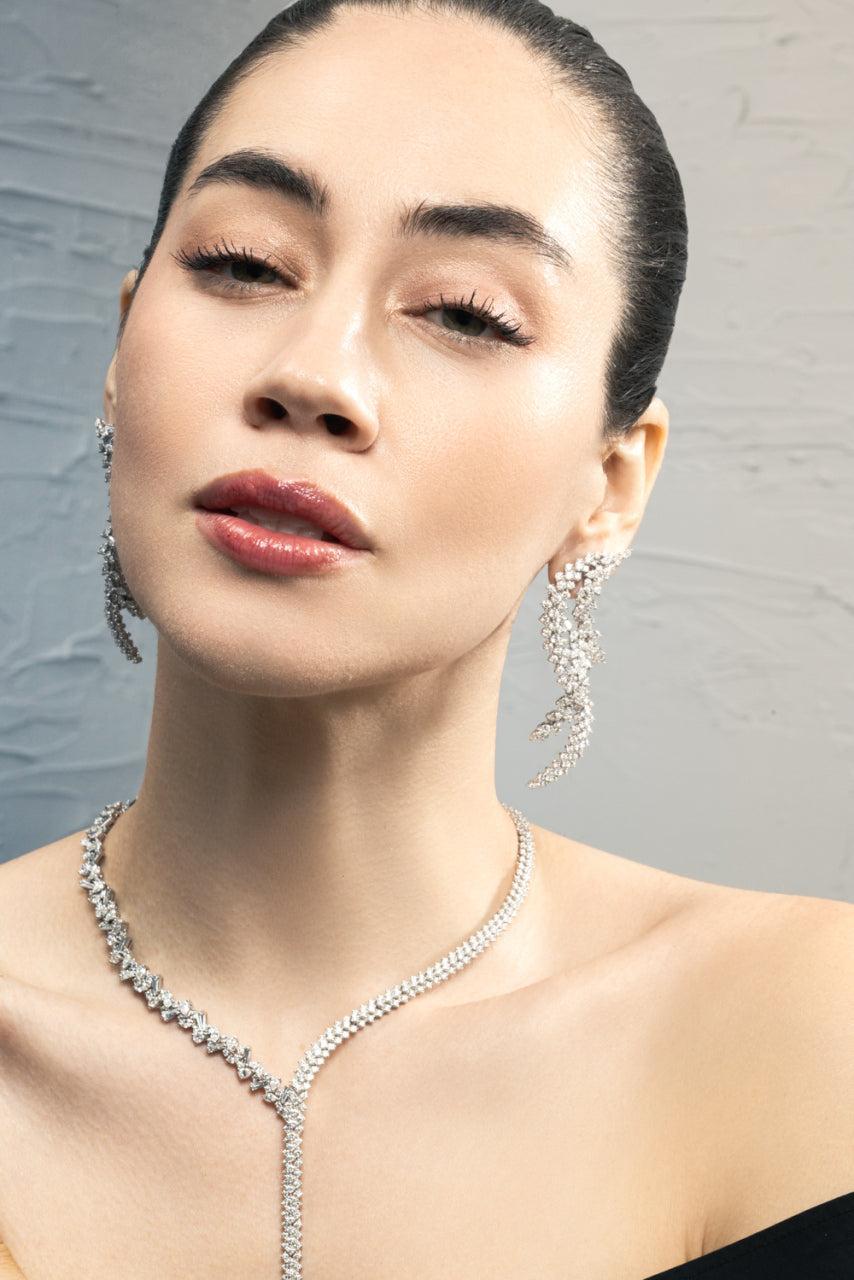 Diamond Marquise Round Y Couture Drop Earrings-WHITE GOLD-JEWELRYFINE JEWELEARRING-YEPREM