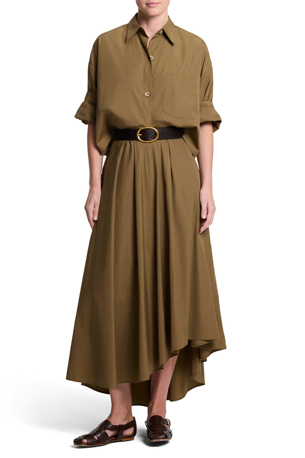 Asymmetrical A-Line Skirt-BROWN-2-CLOTHINGSKIRTMIDI-TWP