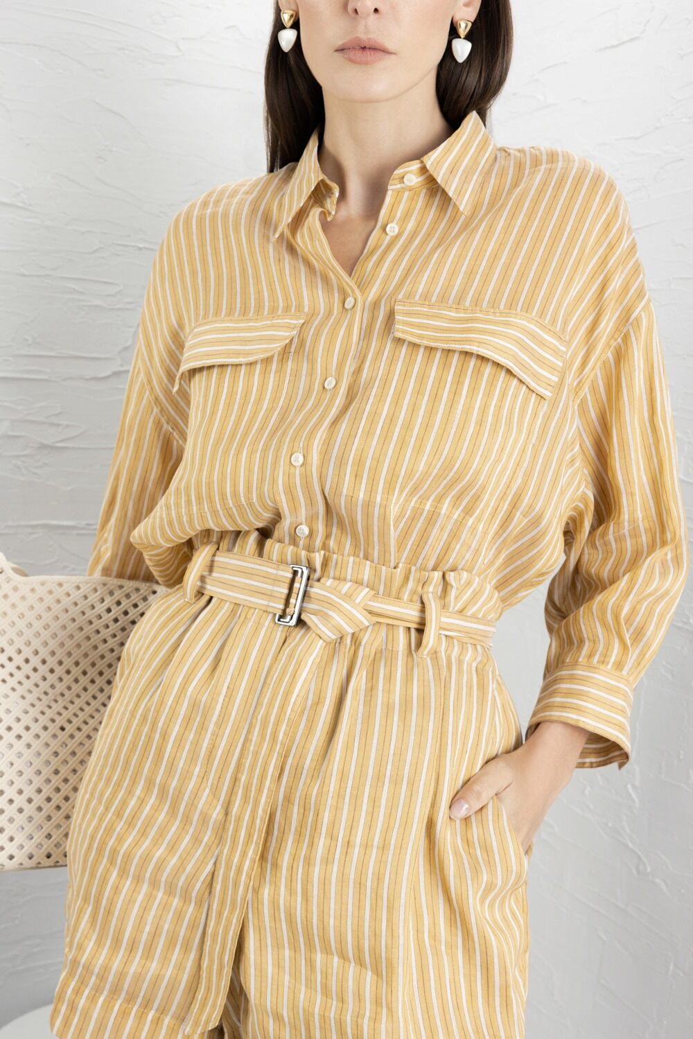 Stripe Relaxed Summer Shirt-YELLOW-XS-CLOTHINGTOPBLOUSE-BRUNELLO CUCINELLI