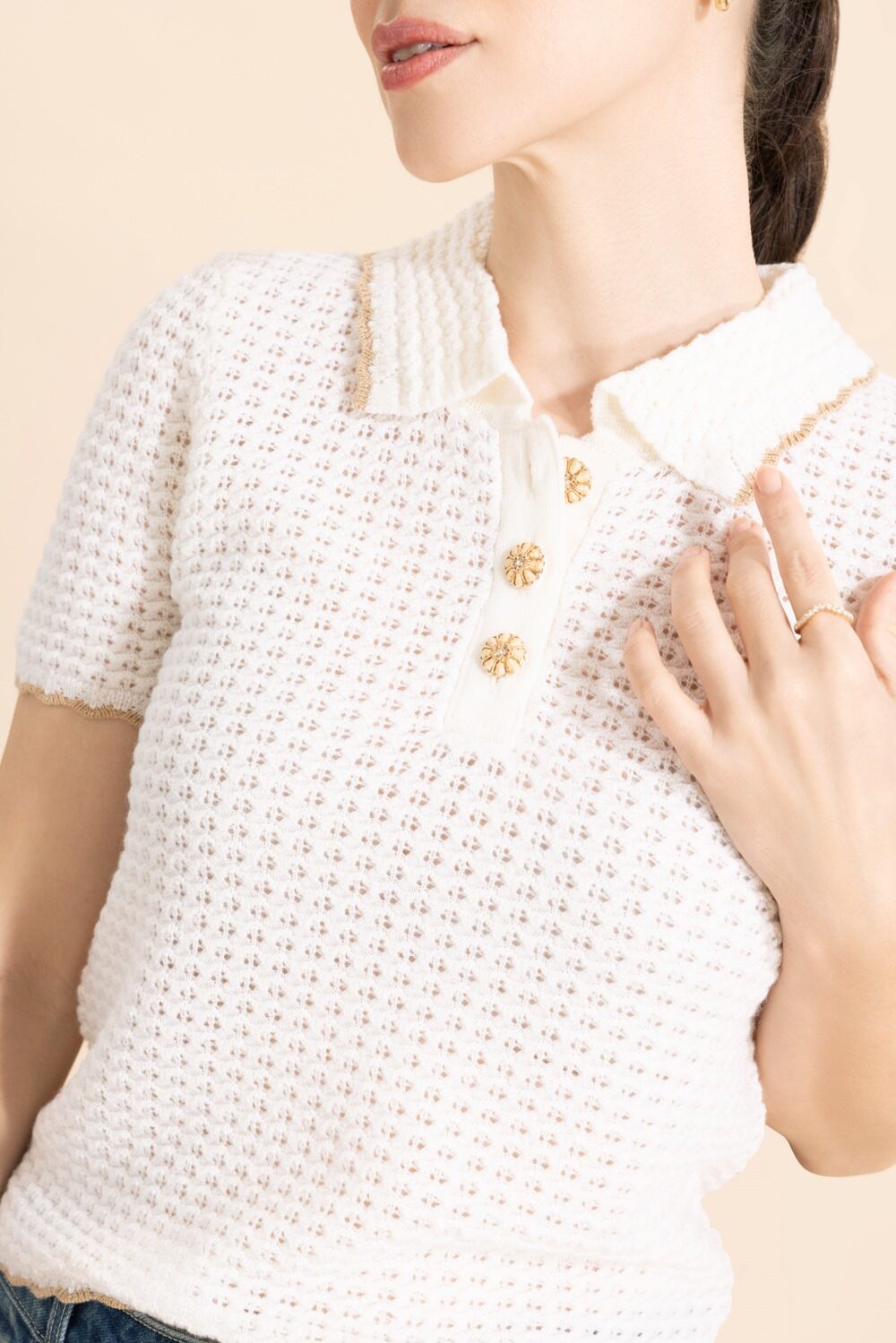 Melody Polo - Ivory Taupe-CREAM-XS-CLOTHINGTOPKNITS-CARA CARA