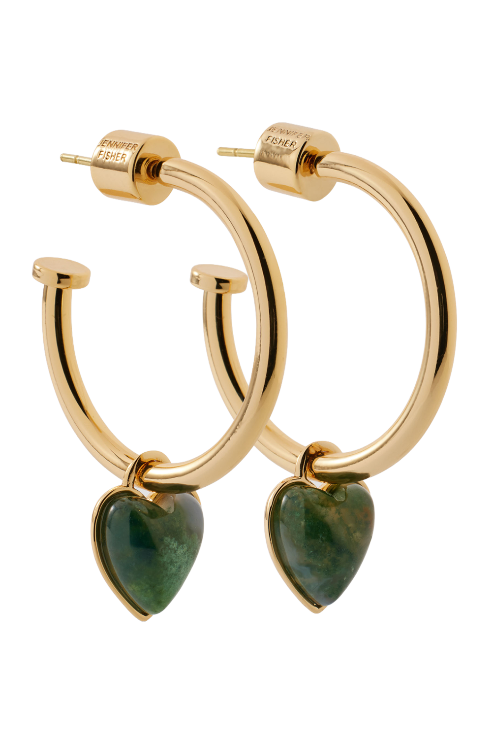 Green Agate Heart Charm Huggie Earrings