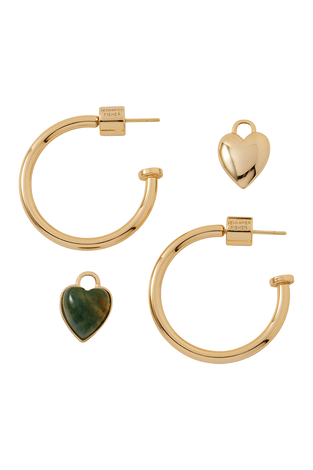 Green Agate Heart Charm Huggie Earrings