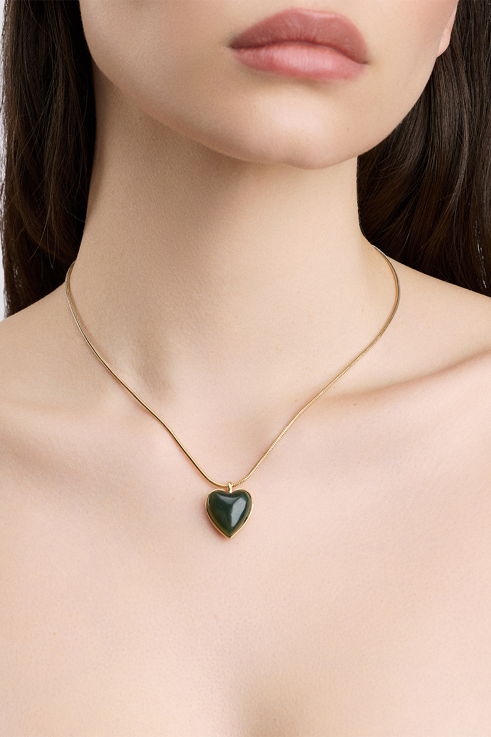 Green Agate Heart Adjustable Choker Necklace