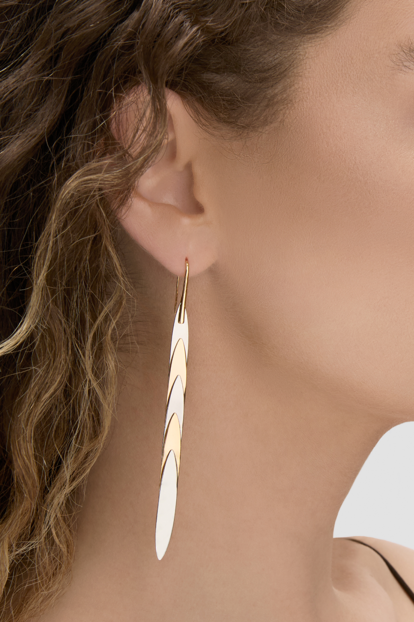 Long Feather Drop Earrings - Silver Yellow