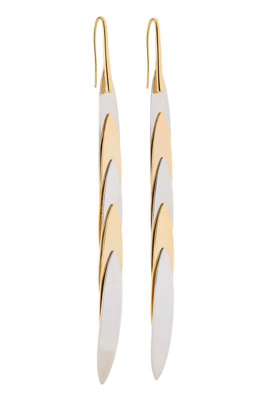 Long Feather Drop Earrings - Silver Yellow